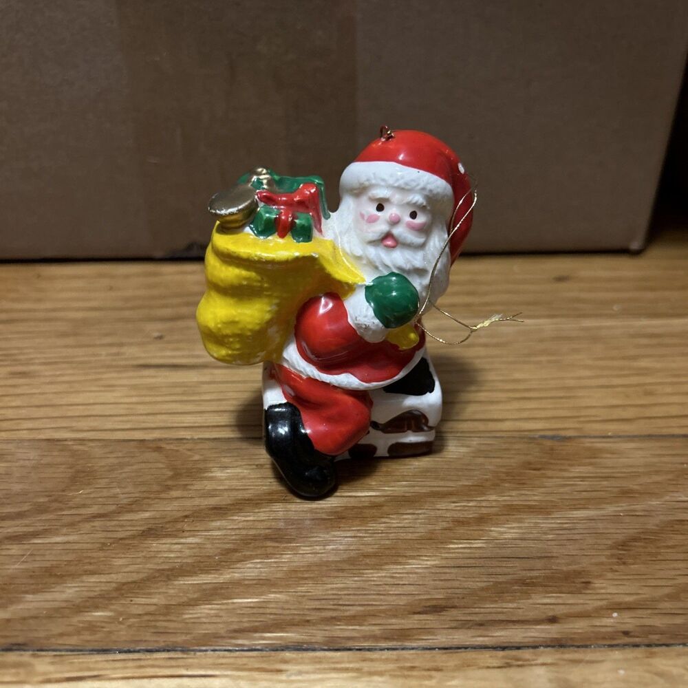 Vintage 1980 Santa in Chimney Mini Ornament Figurine Ceramic Christmas